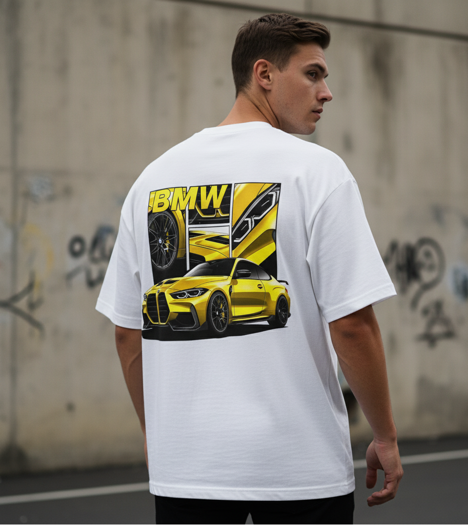 ⚡ BMW M4 Coupe: Aggressive Yellow Oversized Tee