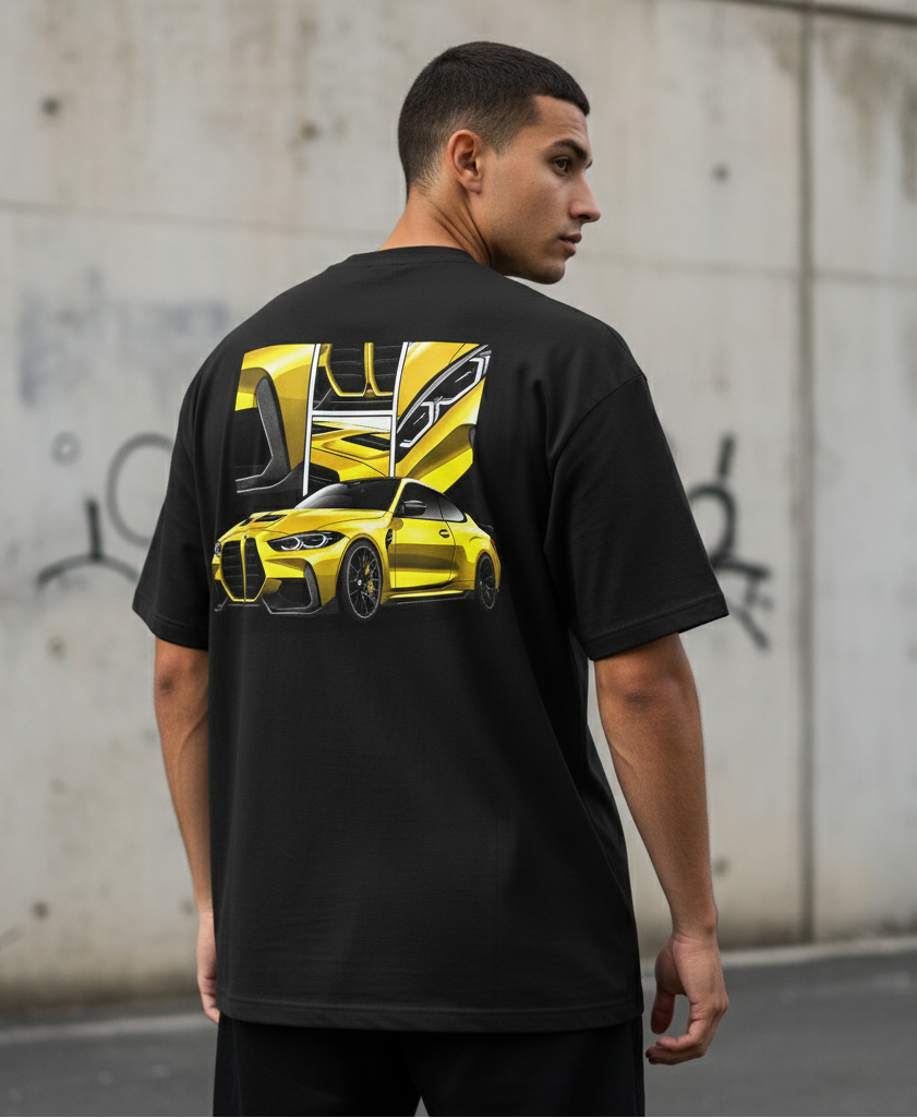 ⚡ BMW M4 Coupe: Aggressive Yellow Oversized Tee