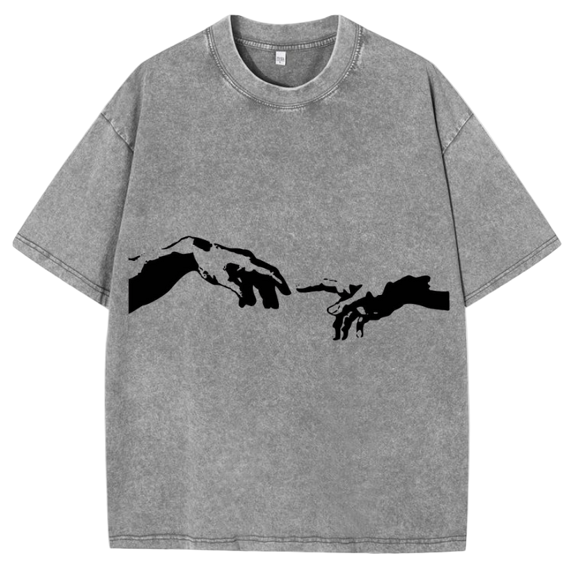 🎨 Renaissance Connection: Creation of Adam Acid Wash Oversized Tee