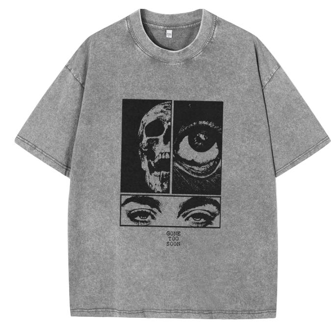💀 Gone Too Soon: Existential Panel Acid Wash Oversized Tee