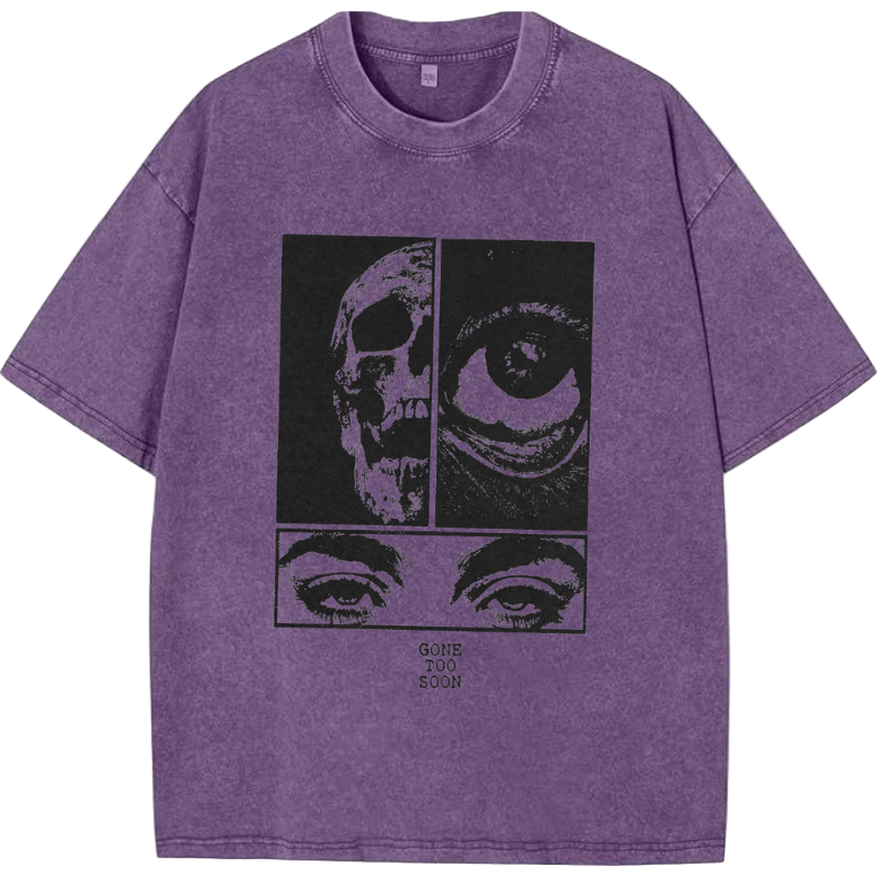 💀 Gone Too Soon: Existential Panel Acid Wash Oversized Tee