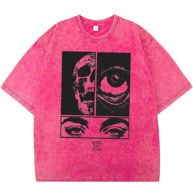 💀 Gone Too Soon: Existential Panel Acid Wash Oversized Tee