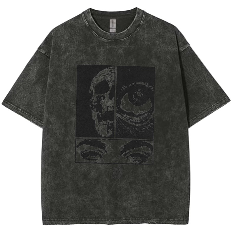 💀 Gone Too Soon: Existential Panel Acid Wash Oversized Tee