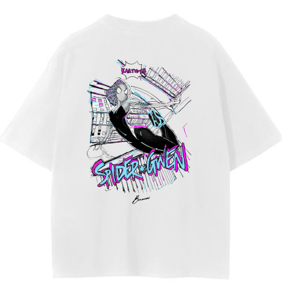 💖 Spider-Girl/Spider-Women Comic Collage Oversized Tee (White)