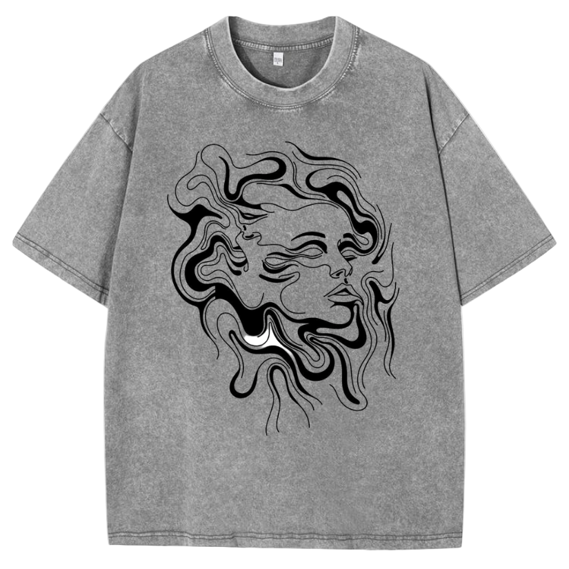 🌀 Fluidity: Melting Portrait Acid Wash Oversized Tee