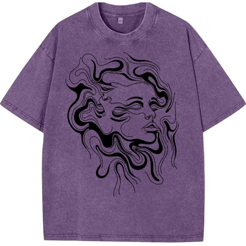 🌀 Fluidity: Melting Portrait Acid Wash Oversized Tee
