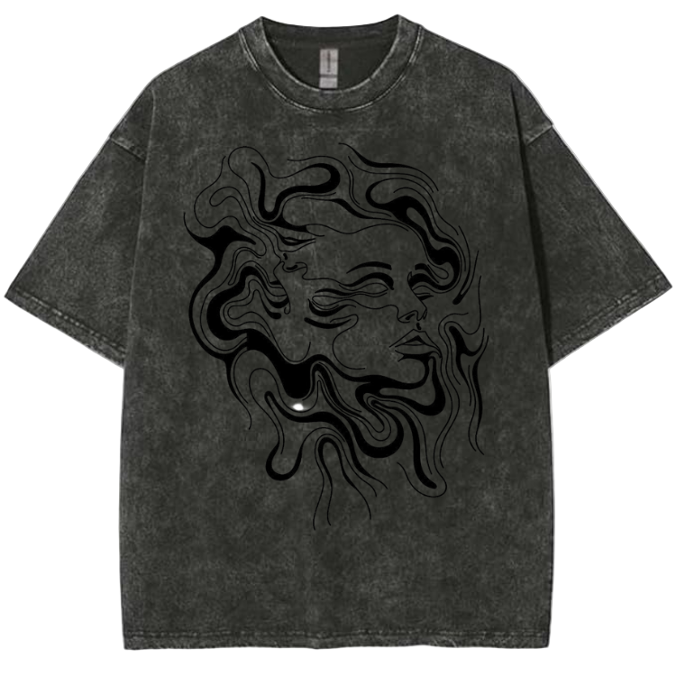 🌀 Fluidity: Melting Portrait Acid Wash Oversized Tee