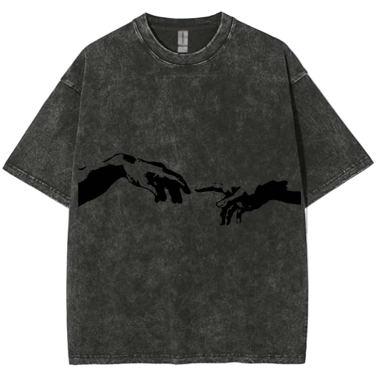 🎨 Renaissance Connection: Creation of Adam Acid Wash Oversized Tee
