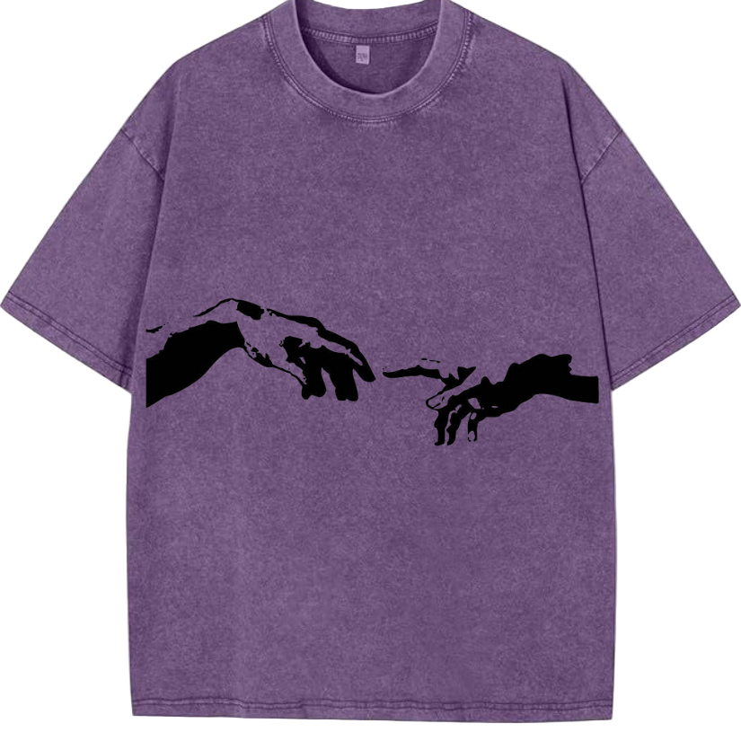 🎨 Renaissance Connection: Creation of Adam Acid Wash Oversized Tee